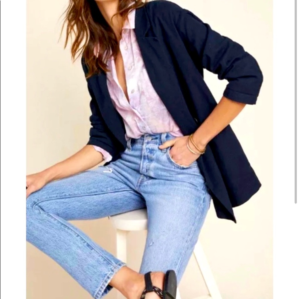 Navy Linen Blazer from Anthropologie $158 new